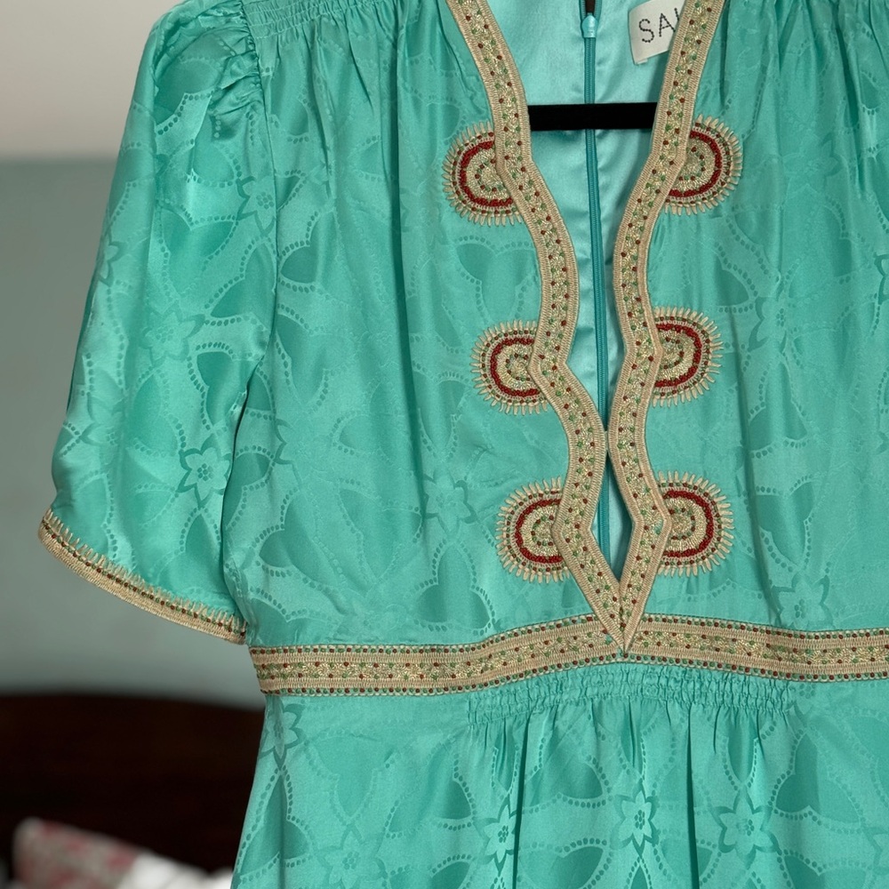 SALONI Turquoise Dress with Gold Accents